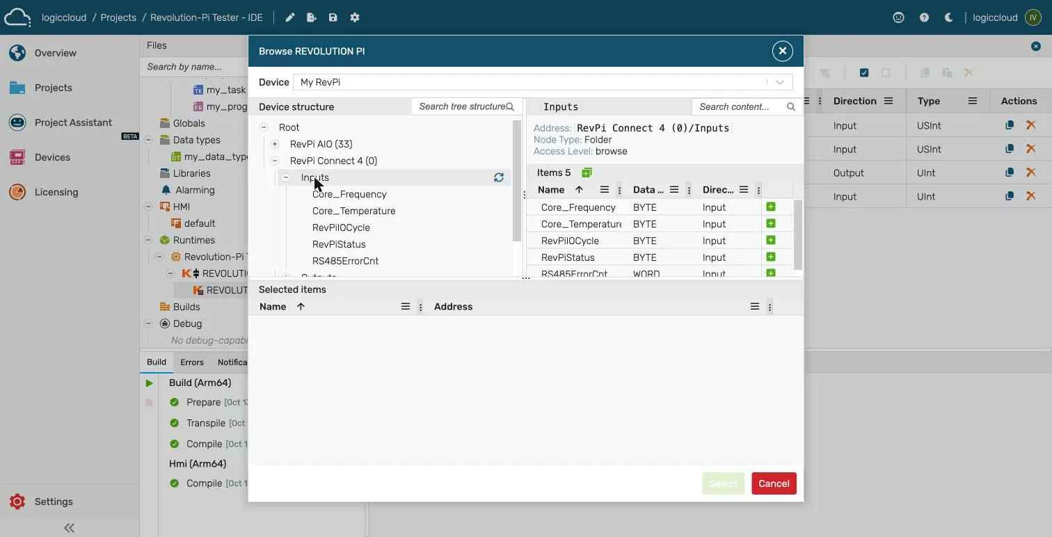 Browse tree and variable table