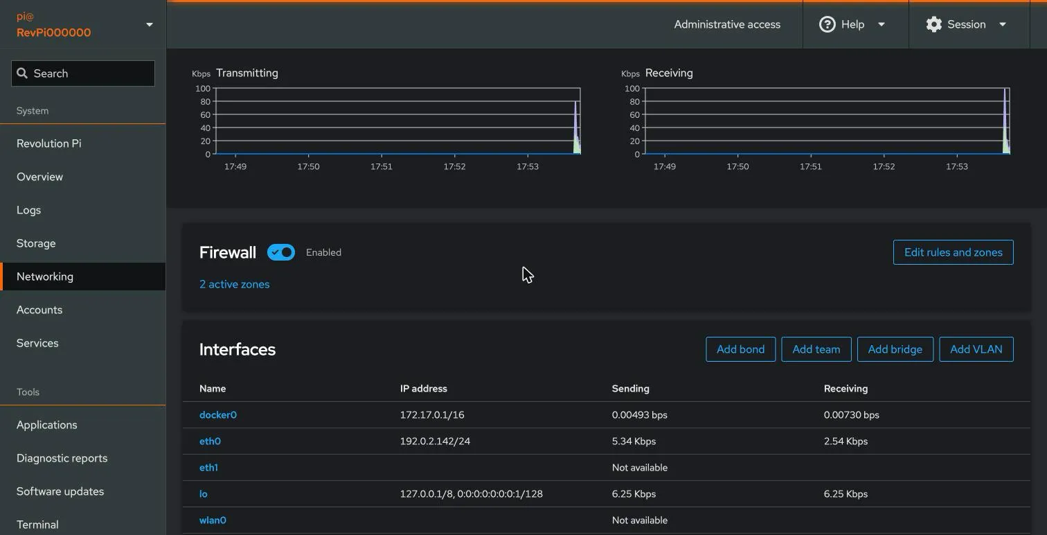 Cockpit Networking page